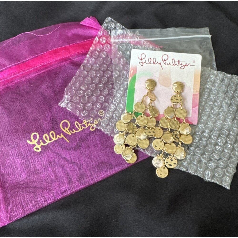 NWT Lilly Pulitzer Earrings Goldtone Dangle Pierced Gift Bag